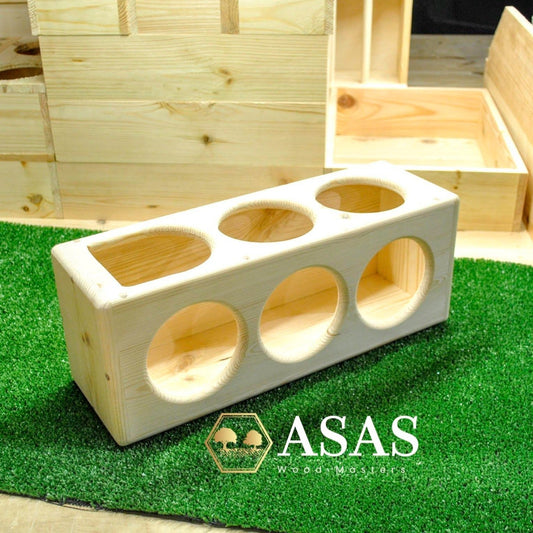 wooden hay feeder with six holes