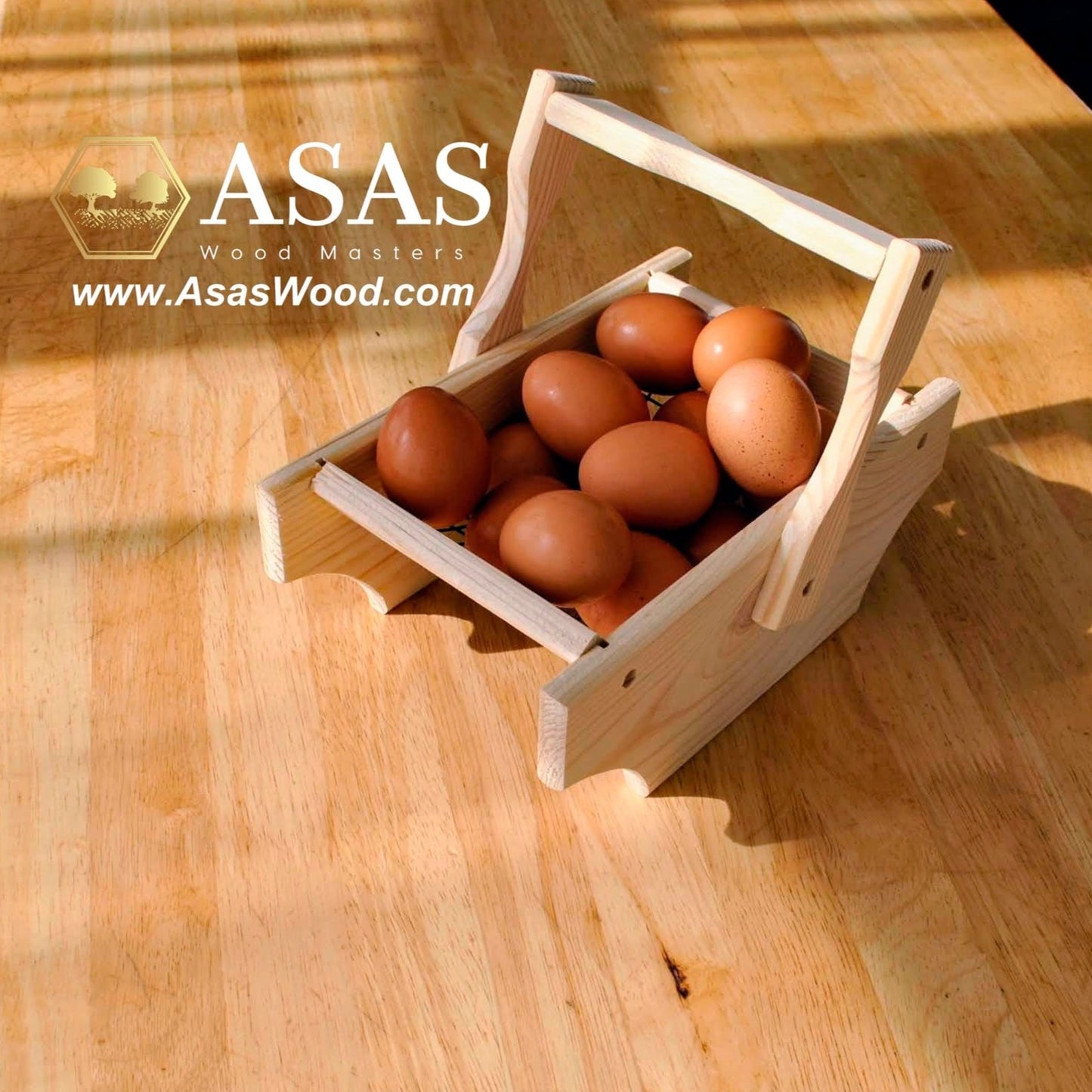 Egg collection basket, gift wooden, made by asaswood