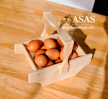 egg collection basket with eggs on the table, made by asaswood