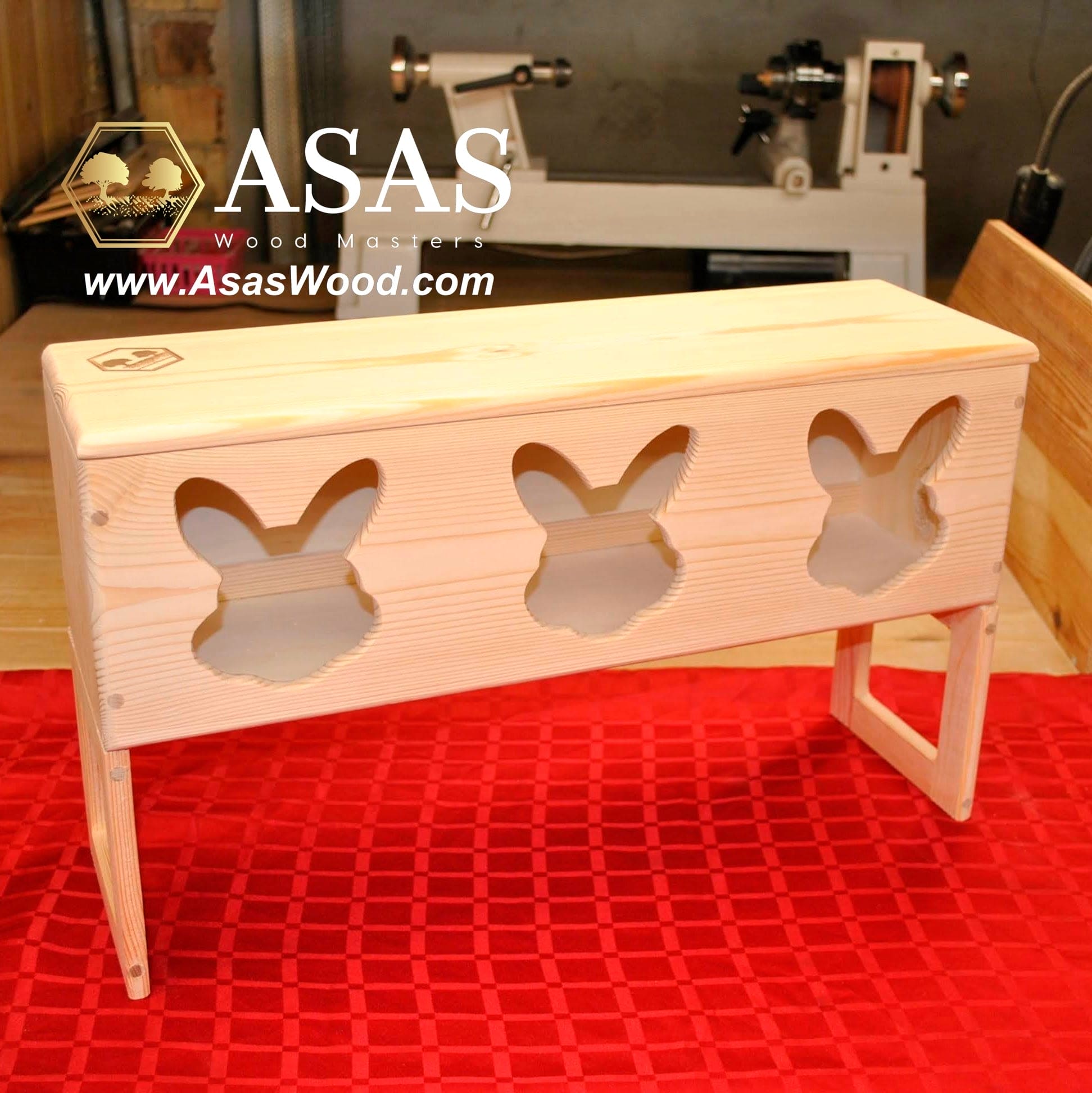 Rabbit shape holes, wooden rabbit hay feeder, made by AsasWood