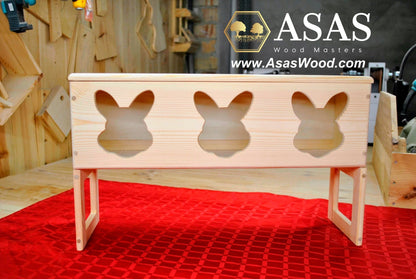 Rabbit shape holes, wooden rabbit hay feeder, made bby AsasWood