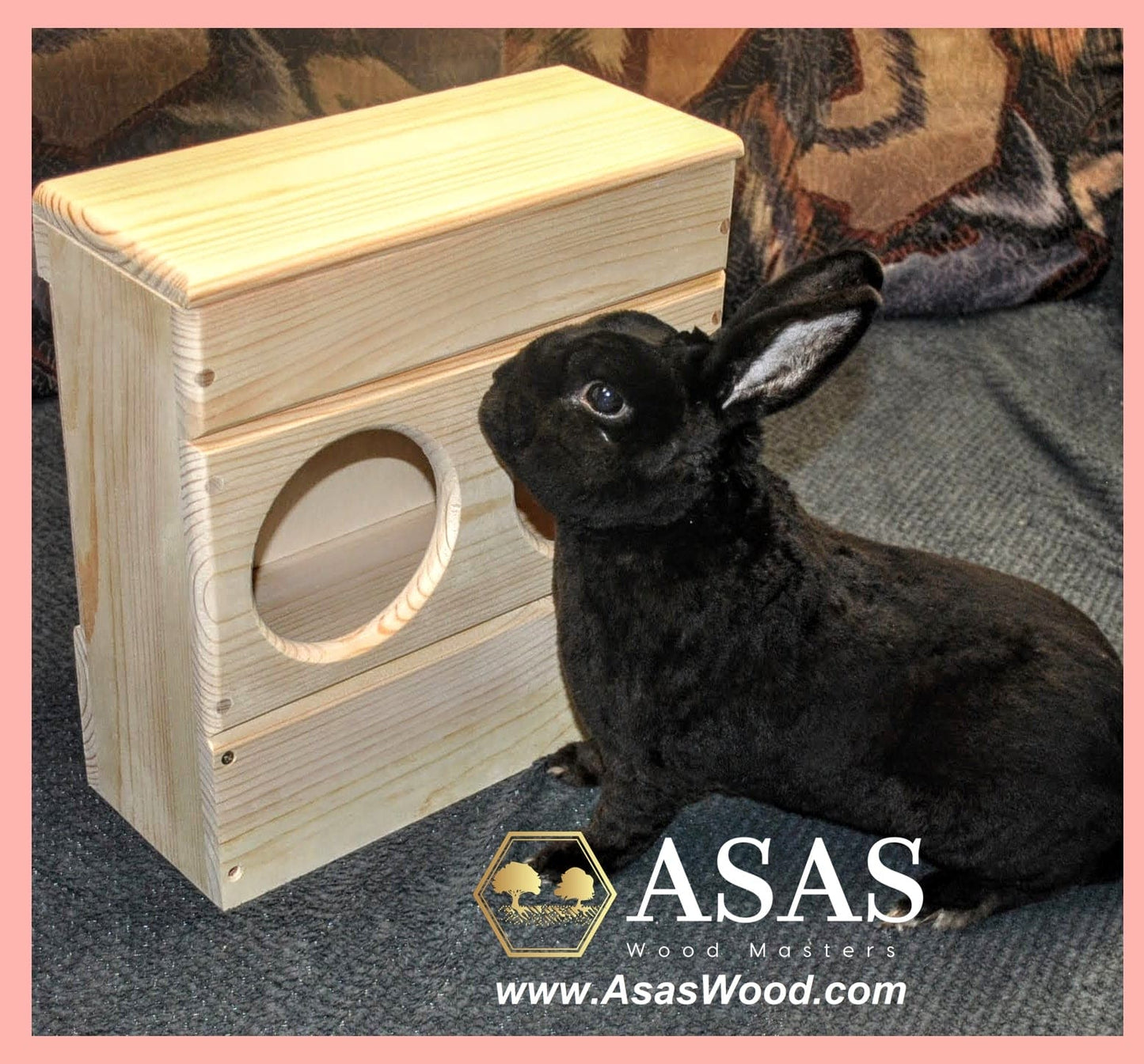 Cute rabbit with bunny hay rack waiting for hay, made by AsasWood
