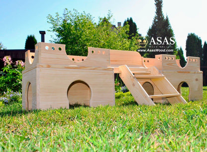 very nice handmade wooden castle for bunny rabbit