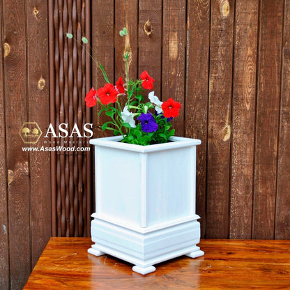 wooden terrace planter with flowers, Made by AsasWood, white