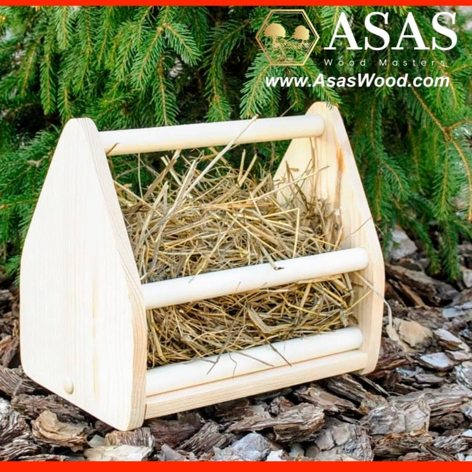 hay feeder with hay for bunny rabbit, guinea pig, chinchilla