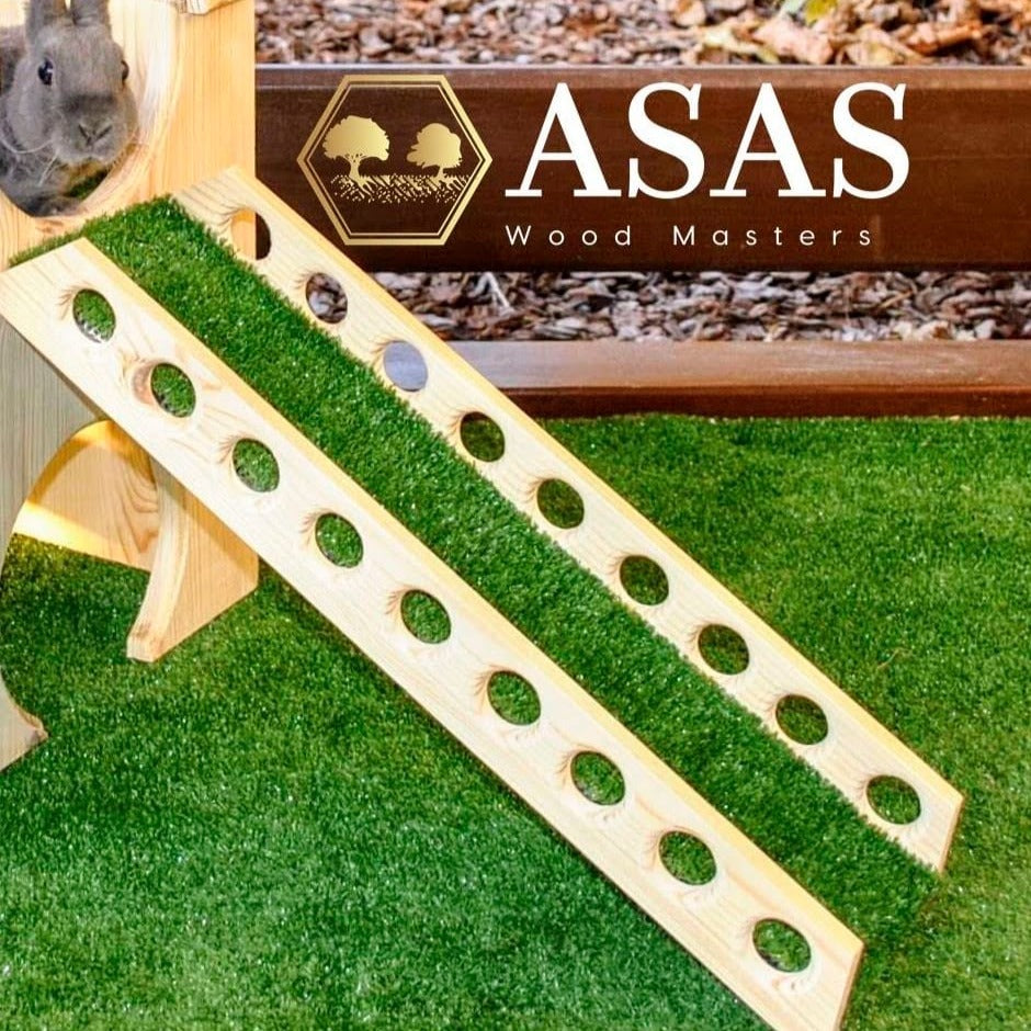 handmade wooden ramp with green cover