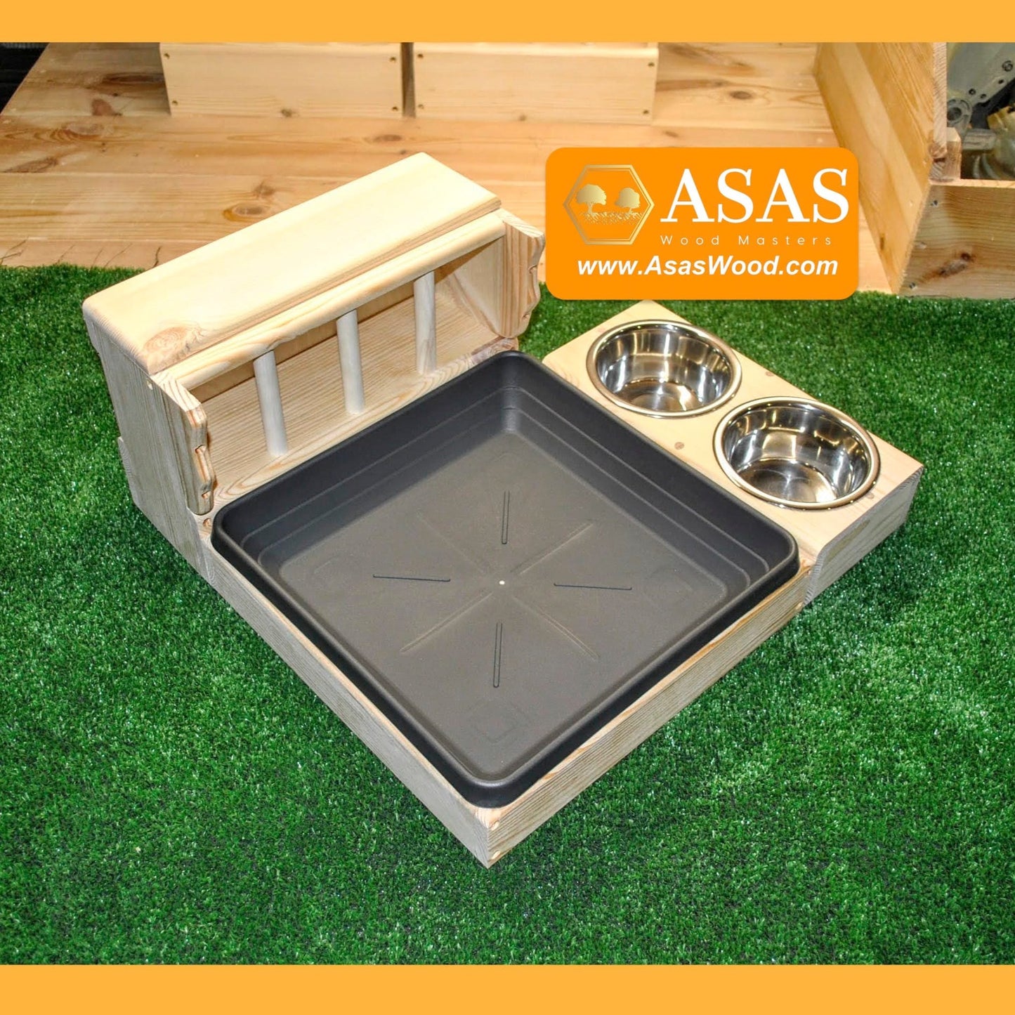 cute rabbit hay feeder with litter tray and food bowls