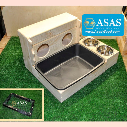 Bunny Hay Feeder with Litter box and food bowls and wire mesh