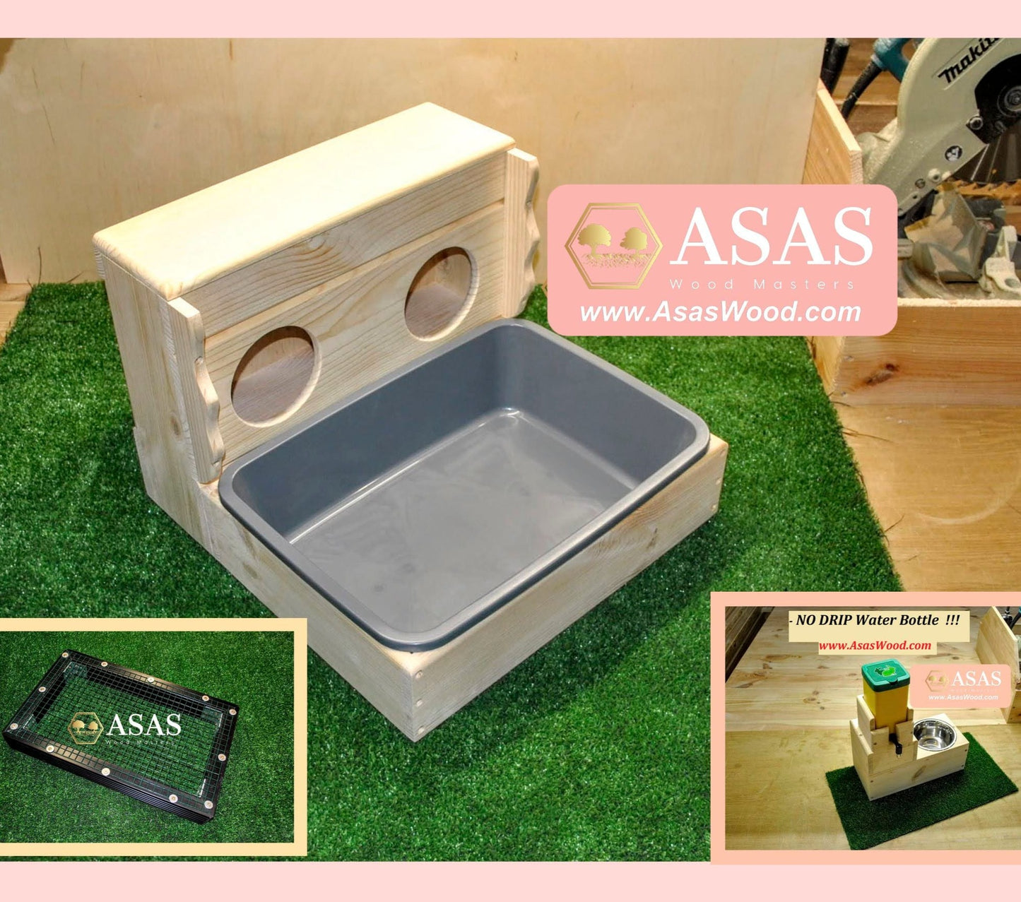 Bunny Hay Feeder with Litter box  with wire mesh and nipple water bottle station
