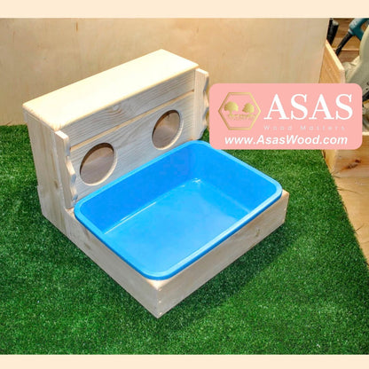 Wooden hay feeder with liter box for rabbit
