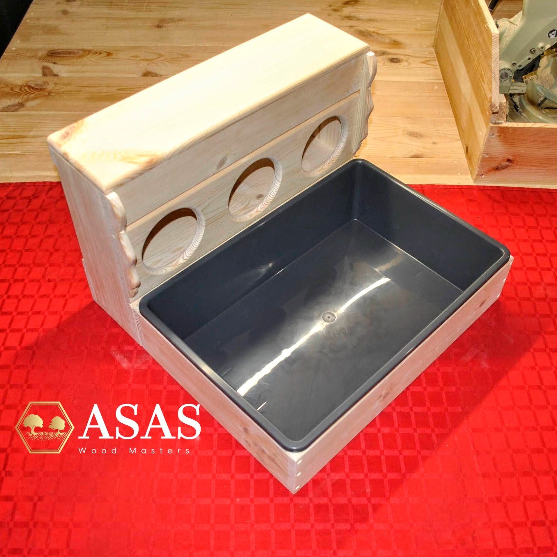 rabbit hay feeder with holes, litter box, made by asaswood