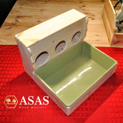 rabbit hay feeder with holes, litter box, made by asaswood