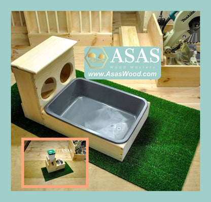rabbit hay feeder with holes and litter box with no drip nipple rabbit water bottle and food bowl stand