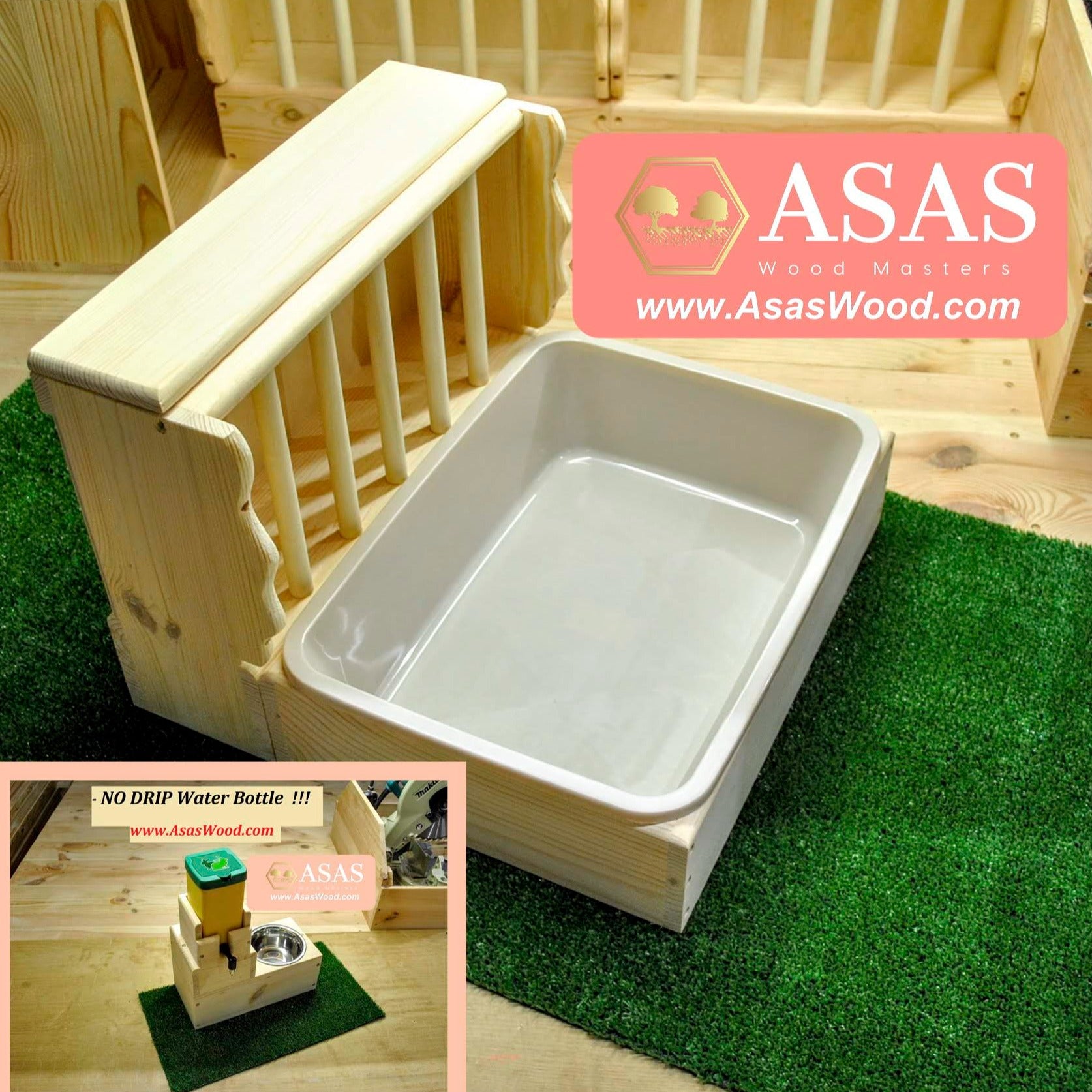 rabbit hay feeder with litter box and bunny water bottle station with food bowl