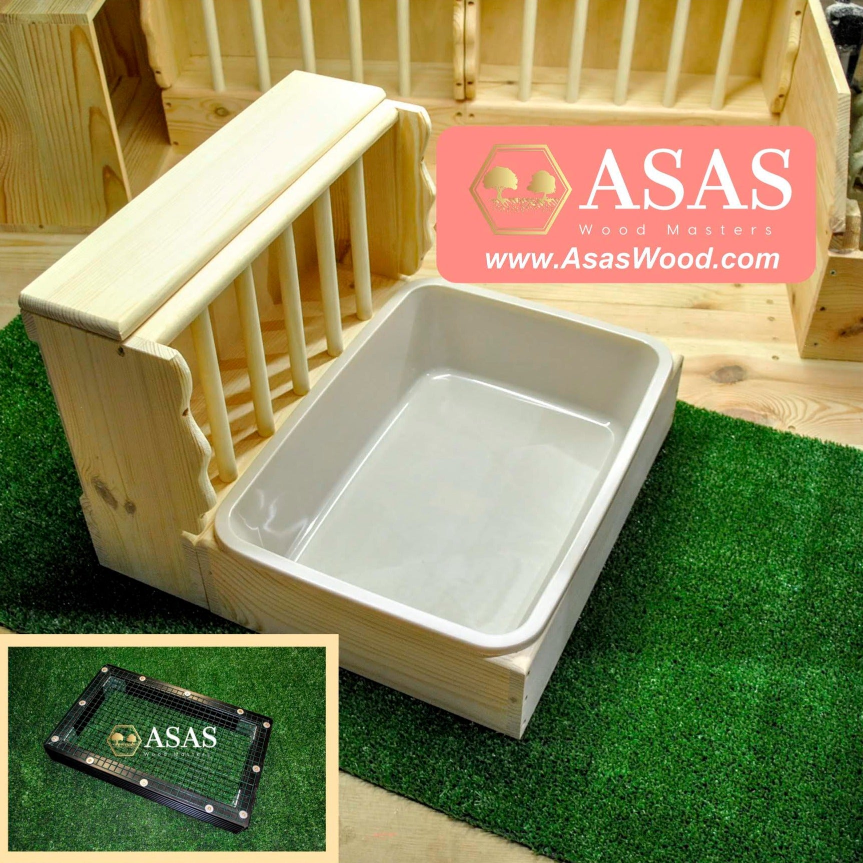 bunny rabbit litter pan with hay feeder and grate over litter