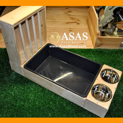 Rabbit litter box with bunny hay feeder for large rabbit bread with food and drink bowls