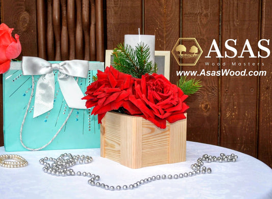 wooden planter box with rose flowers, made by Asaswood