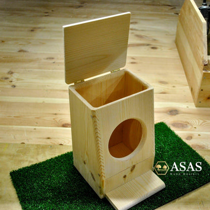 wooden bunny rabbit hay feeder with open lid
