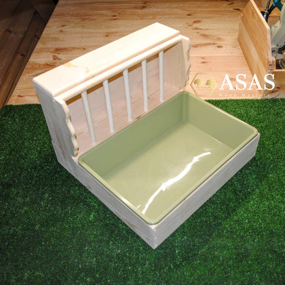 Rabbit hay feeder with litter box large size, green litter pan, made by asaswood