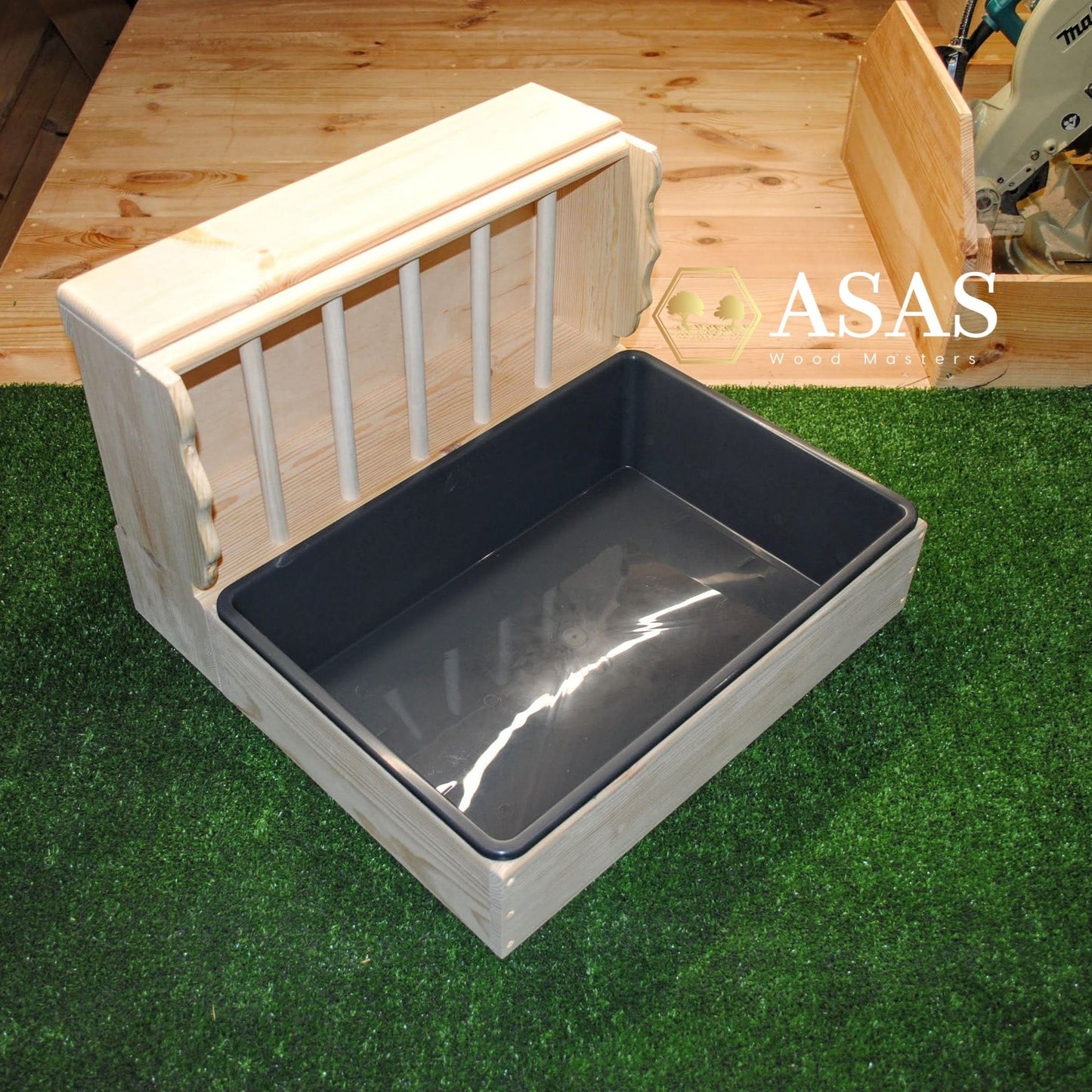Rabbit hay feeder with litter box large size, made by asaswood