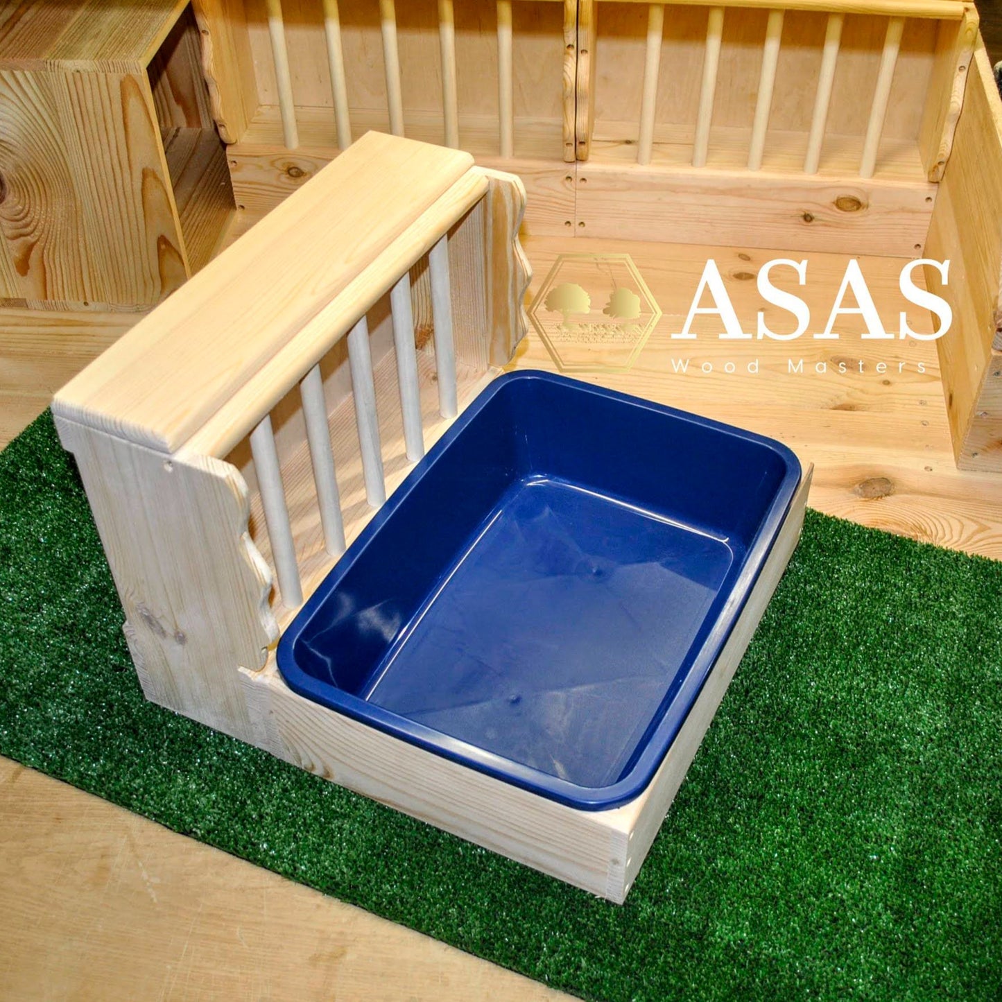 wooden hay feeder with litter tray fro bunny rabbit
